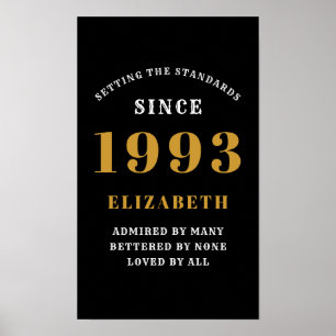 Poster 30th Birthday Born 1993 Ajouter Nom Black Gold