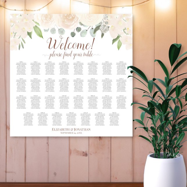 Poster 31 Table Roses Pêche Pâle Mariage Plan de Table (In Situ on Wall)