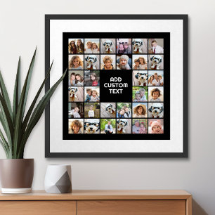 Poster 32 Collage Photo Moderne Carré Noir - Texte Blanc