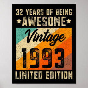 Poster 32e anniversaire Hommes 32 ans Femmes 1993 Limited