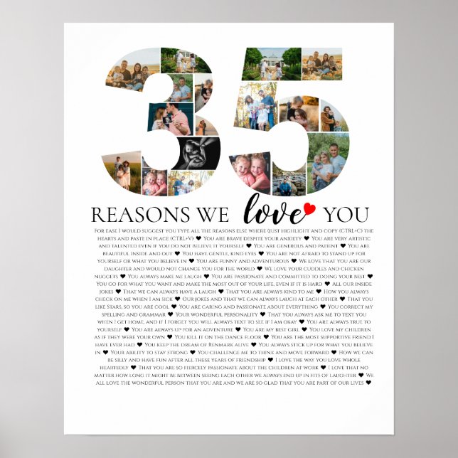 Poster 35 raisons pour lesquelles nous vous aimons annive (Devant)
