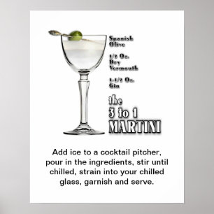 Poster 3 à 1 (Wet) Cocktail Martini Recette Art 16"x20"