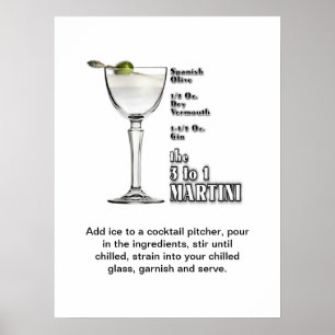 Poster 3 à 1 (Wet) Cocktail Martini Recette Art 18"x24"