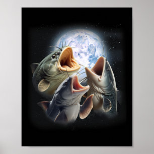 Poster 3 Catfish Hurling À La Lune Drôle Pêche Catfish