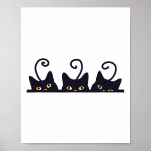 Poster 3 Chats Noirs Drôle Amoureux de les chats Design F
