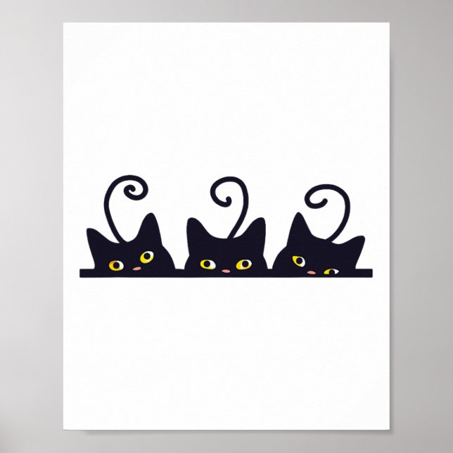 Poster 3 Chats Noirs Drôle Amoureux de les chats Design F (Devant)