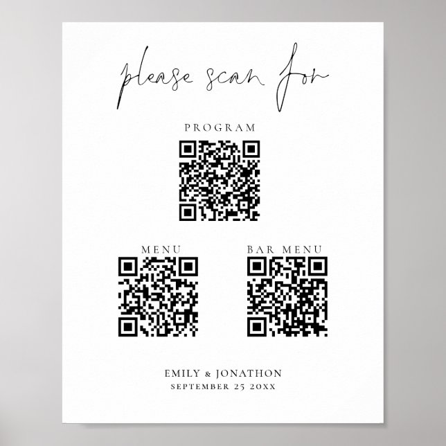 Poster 3 en Un Codes QR Bar Menu Programme Script Mariage (Devant)