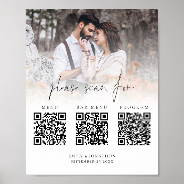 Poster 3 en un Qr Code Menu Barre Programme Mariage photo (Devant)