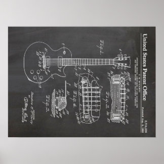 Poster 3 Guitare Electrique Brevet - Dons Amusant Musique