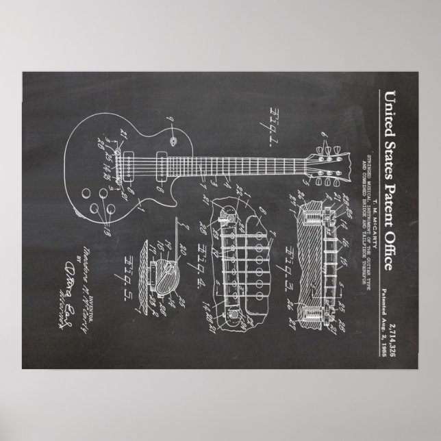 Poster 3 Guitare Electrique Brevet - Dons Amusant Musique (Devant)