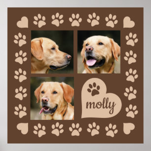 Poster 3 Photo Collage Nom du chien Coeur Brown