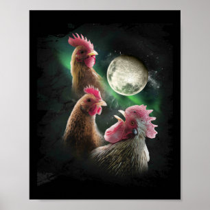 Poster 3 poulets lune loup poulets loups hurlants
