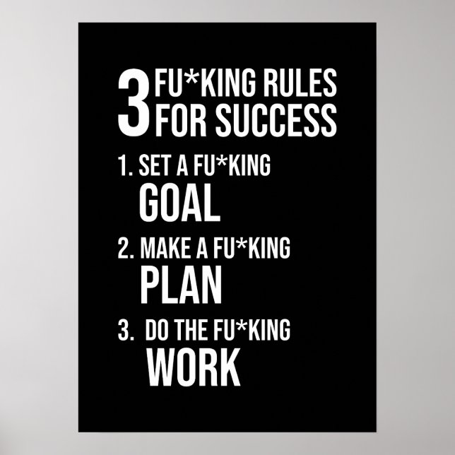 Poster 3 Règles De Réussite - Motivation Dure (Devant)