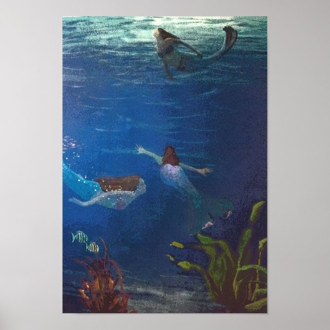 Poster 3 sirènes nageant sous l'eau (Devant)