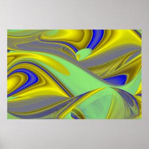 Poster 3D Abstrait en or jaune bleu vert