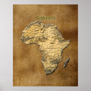 Poster 3D-effet Carte de l'AFRIQUE sur Faux Parchment BG