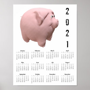 Poster 3D Funny Pig 1 White Calendar 2021