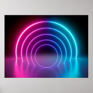 Poster 3d, lignes lumineuses, tunnel, néon lumières, virt