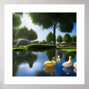 Poster 3D photo Beaux canards nageant dans un étang