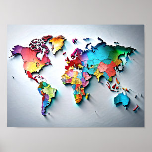 Poster 3D Wall Art Water Color World Map