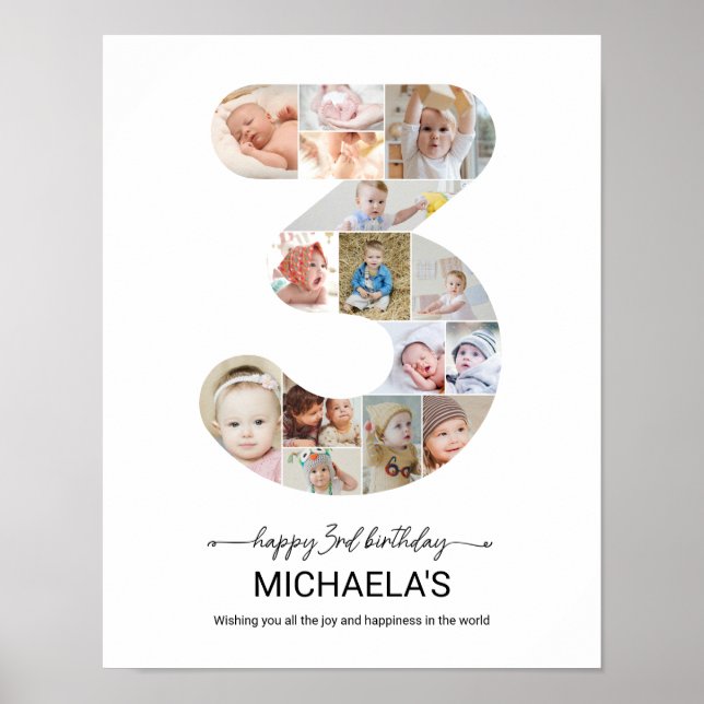 Poster 3rd Birthday Number 3 Photo Collage Custom Picture (Devant)