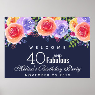 Poster 40 et texte fabuleux - Aquarelle Floral Anniversai