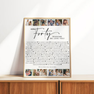 Poster 40 Raisons Nous Vous Aimons Anniversaire Photo Col