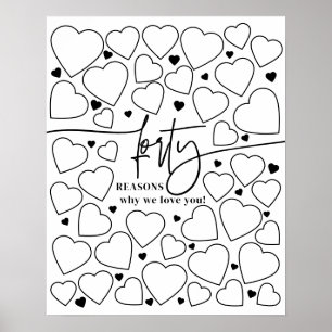 Poster 40 Raisons Nous Vous Aimons Coeurs Anniversaire