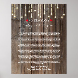 Poster 40 raisons pour lesquelles je vous aime les lampes
