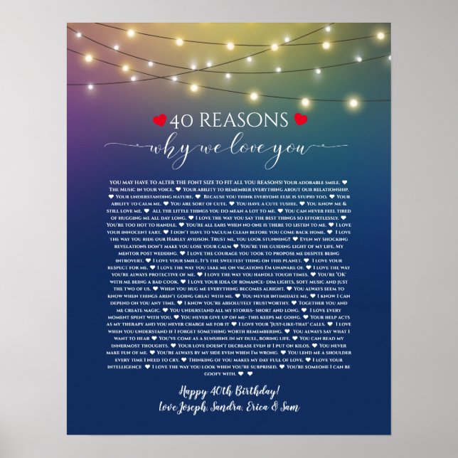 Poster 40 raisons pour lesquelles je vous aime les lumièr (Devant)