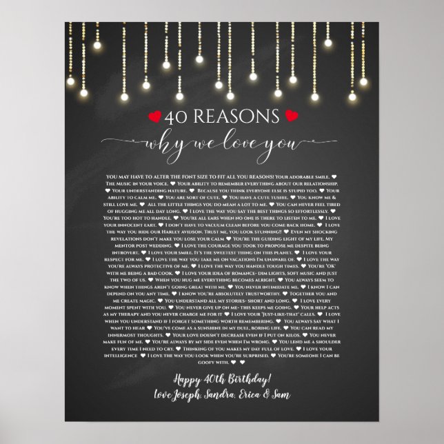 Poster 40 raisons pour lesquelles je vous aime les lumièr (Devant)