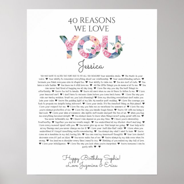 Poster 40 raisons pour lesquelles nous vous aimons fleurs (Devant)