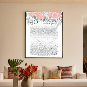 Poster 40 raisons pour lesquelles nous vous aimons roses 