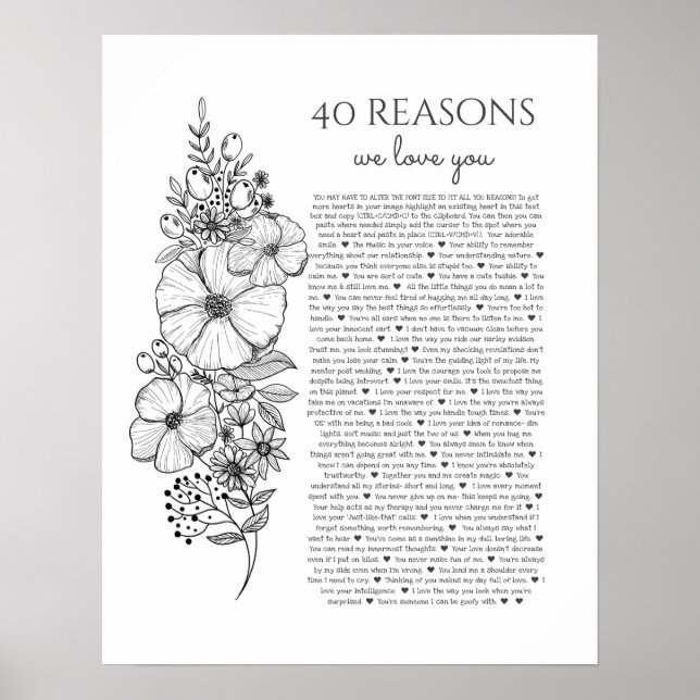 Poster 40 raisons pour lesquelles nous vous aimons tatoua (Devant)