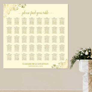 Poster 40 Table Frilly Gold & Cream Mariage Seating Chart