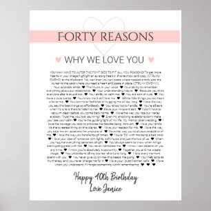 Poster 40 things I love about you anniversary birth Poste