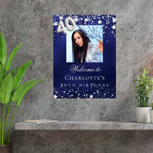 Poster 40e anniversaire bleu argent étoiles photo bienven