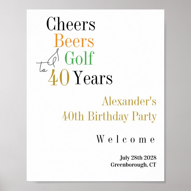 Poster 40e anniversaire Golf Cheers Bières Accueil minima (Devant)