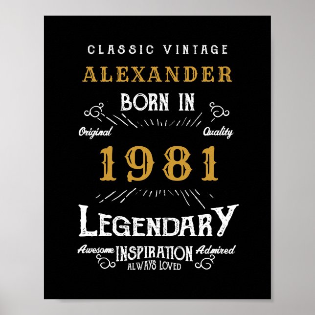 Poster 40th Birthday Ajouter Votre Nom Né 1981 Légendaire (Devant)