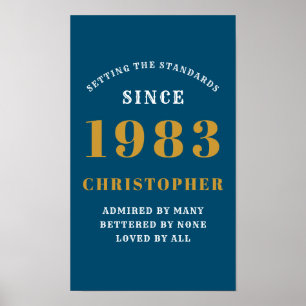 Poster 40th Birthday Born 1983 Ajouter Nom Blue Gold