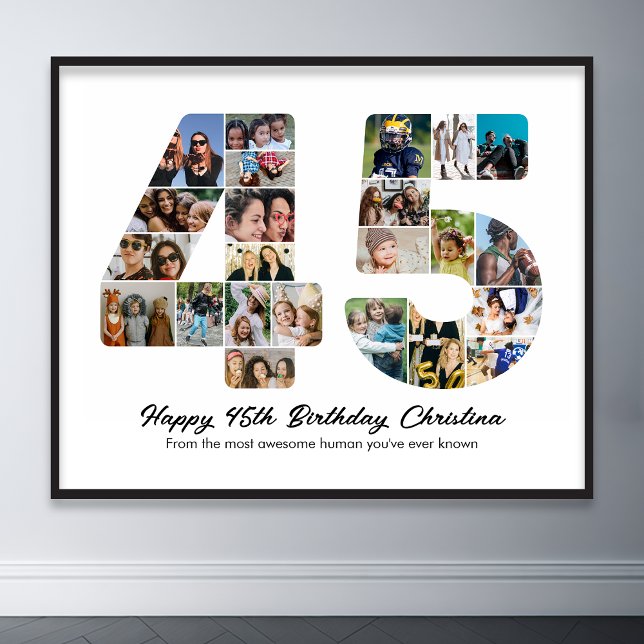 Poster 45e anniversaire Numéro 45 Collage de photos Anniv (45th birthday number 45 photo collage poster wall art)