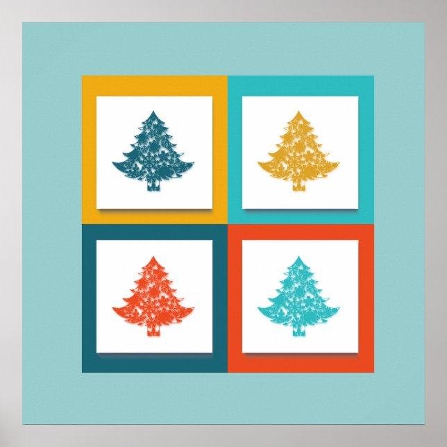 Poster 4 Arbres de Noël Retro Design (Devant)