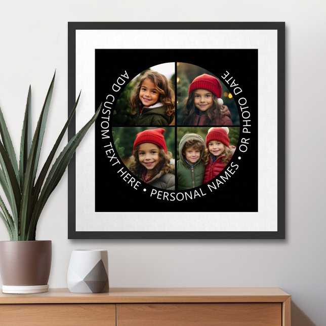 Poster 4 Collage photo avec courbure Texte personnalisé a (Custom Poster with Photo Collage)