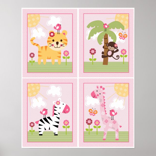 Poster 4 en 1 Sunny Safari 8x10 pouces Nursery Art / Post (Devant)