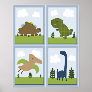 Poster 4 in 1 Dinosaurs/Dino 8x10 inch Nursery Art