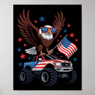 Poster 4 juillet Aigle Bald Sur Le Camion Monster Drapeau