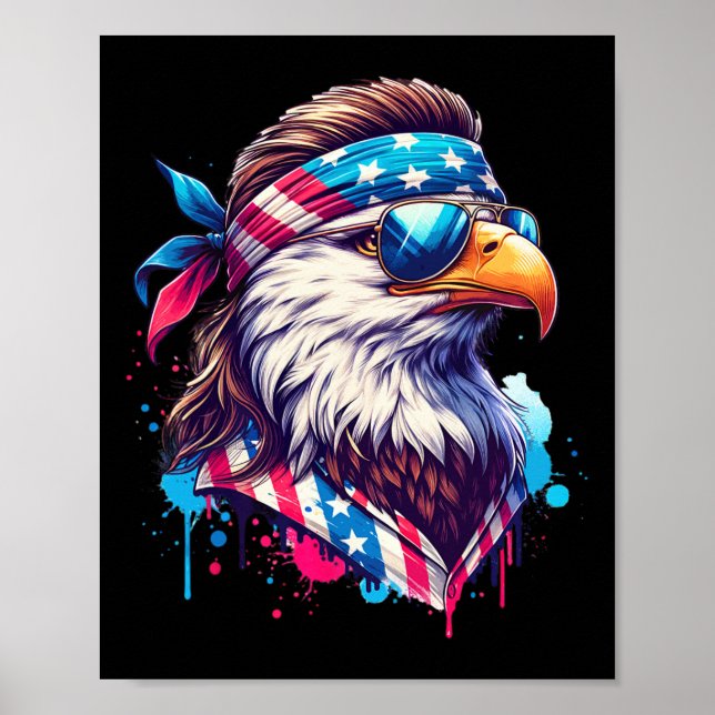 Poster 4 juillet Aigle Funny Patriotique Juillet 4 Usa Mu (Devant)