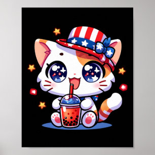 Poster 4 juillet Chatte Chemise Filles Enfants Kawaii Ani