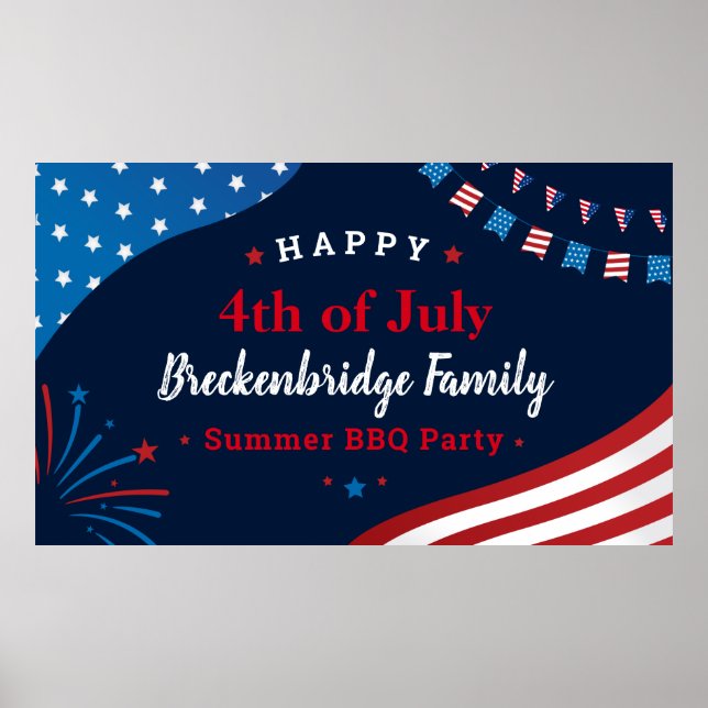 Poster 4 juillet Famille Été BBQ Party Personnalisé (Devant)
