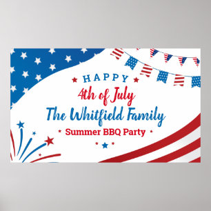 Poster 4 juillet Famille Été BBQ Rouge Blanc Bleu